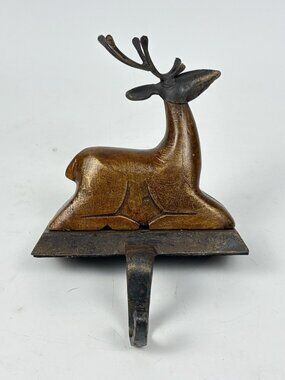 Pier 1 Imports Reindeer Christmas Stocking Hanger Holder Wood Metal Holiday Deer